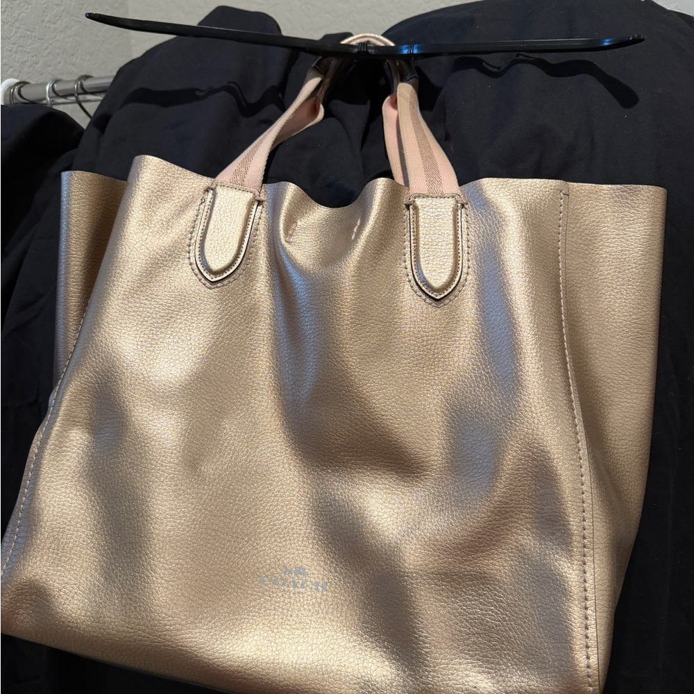 Coach Metallic Rose Gold Tote with Pink Handles. Used just a few times.